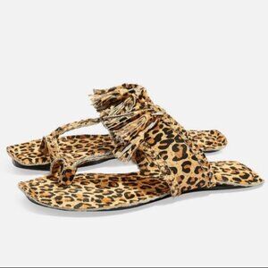 NWT Topshop animal print fleur fringe sandals